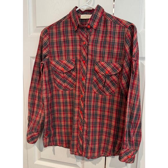 Vintage 80s Plaid Button down western long sleeve collared top Sz M - Picture 4 of 8